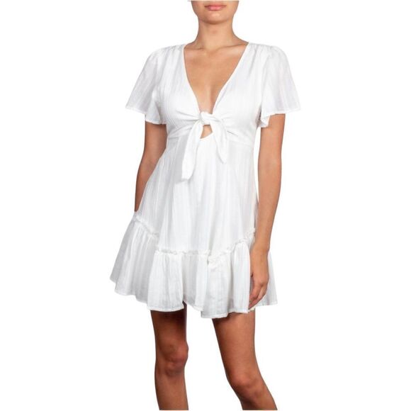 Cotton Candy LA Juniors Size Small Dress White Tie Front Low V Neck Ruffle Lined - Picture 5 of 12